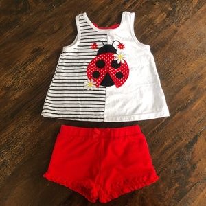 Ladybug Tank Top and Ruffle Shorts Set